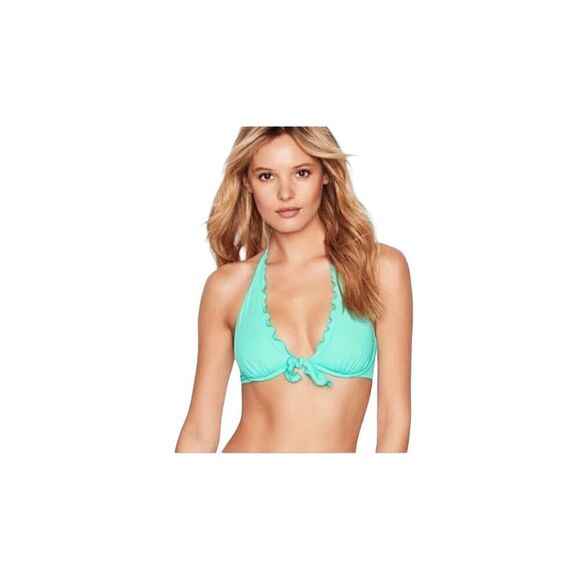 Victoria’s Secret light turquoise ruffled halter lightly padded bikini top size - Picture 1 of 5